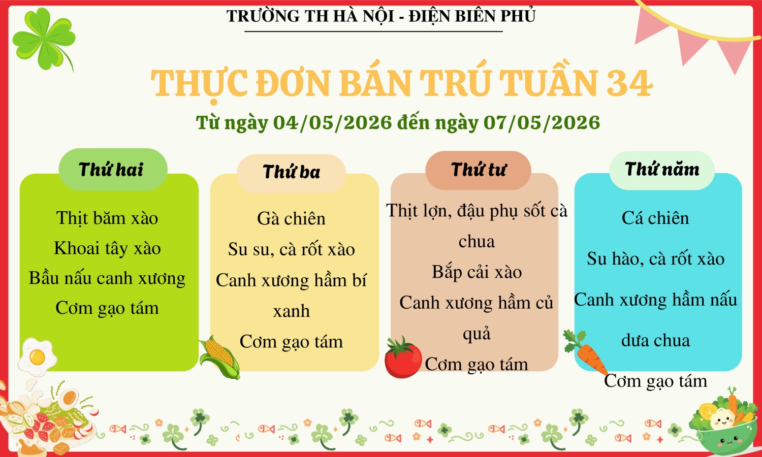 Thực đơn bán trú Tuần 34, Năm học 2025-2026